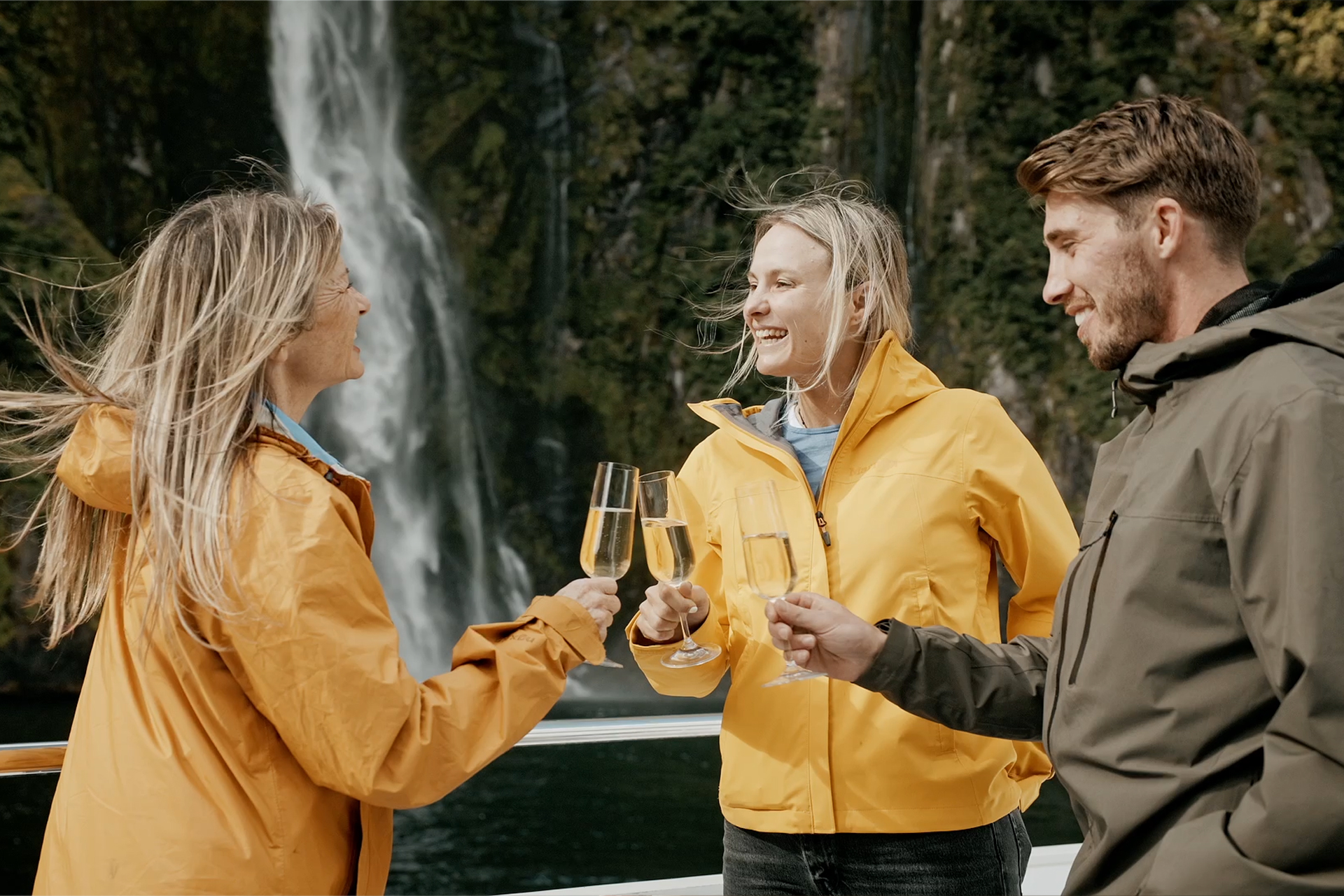 Glenorchy-Air-Milford-Sound-VIP-Tour-champagne-toast-at-the-waterfall